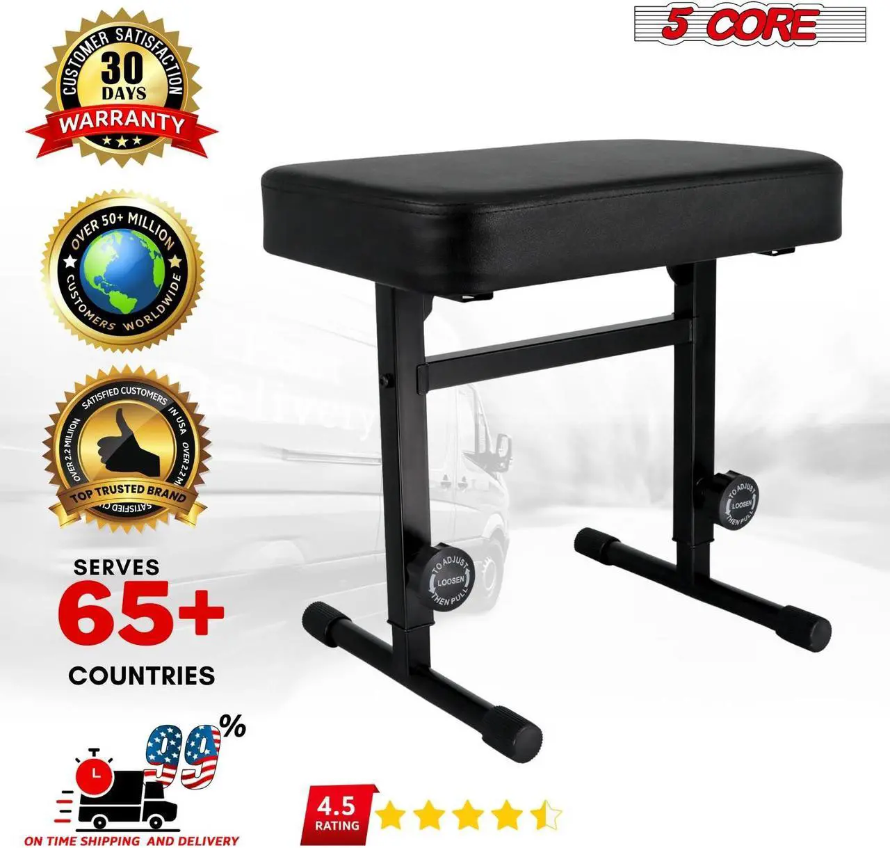 Alt view image 7 of 7 - 5 CORE Keyboard Bench Piano Stool T Style Black Thick Padded Cushion Seat Height Adjustable 17 to 22 inch | Keyboard Chair (PU Leather) - KBB H-ADJ BLK