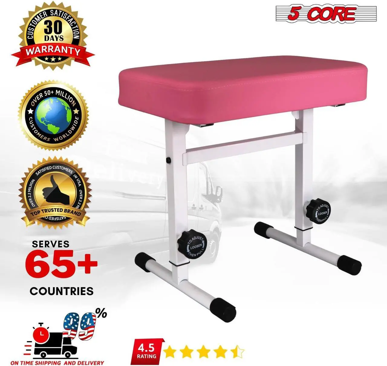 Alt view image 7 of 7 - 5 CORE Keyboard Bench Piano Stool T Style Pink Thick Padded Cushion Seat | Height Adjustable 17 to 22 inch | Keyboard Chair (PU Leather) - KBB H-ADJ PNK