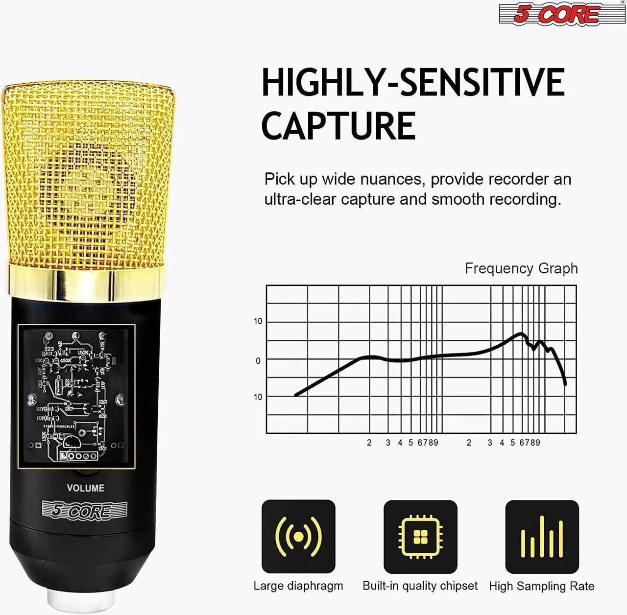 Alt view image 4 of 7 - 5 CORE XLR Microphone Condenser Mic w Microphone ARM for Computer Gaming Podcast Tripod Stand Kit for Streaming Recording Vocals Voice Cardioids Studio Microphone - RM 7 BG