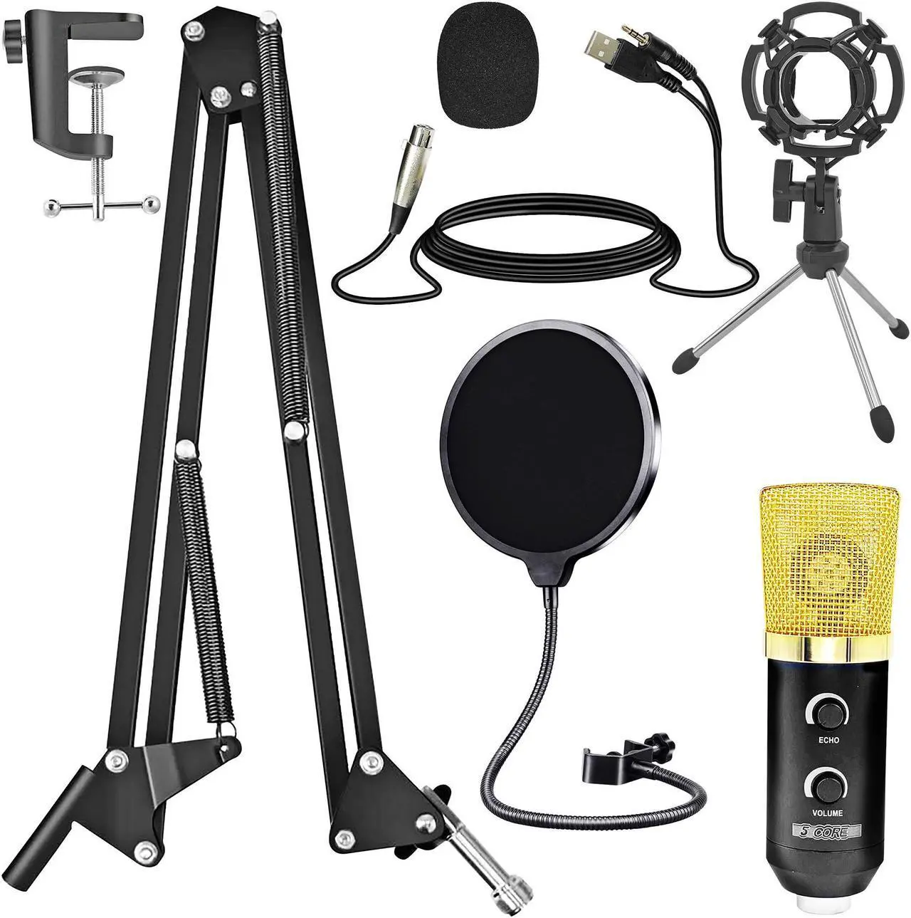 Main image of 5 CORE XLR Microphone Condenser Mic w Microphone ARM for Computer Gaming Podcast Tripod Stand Kit for Streaming Recording Vocals Voice Cardioids Studio Microphone - RM 7 BG