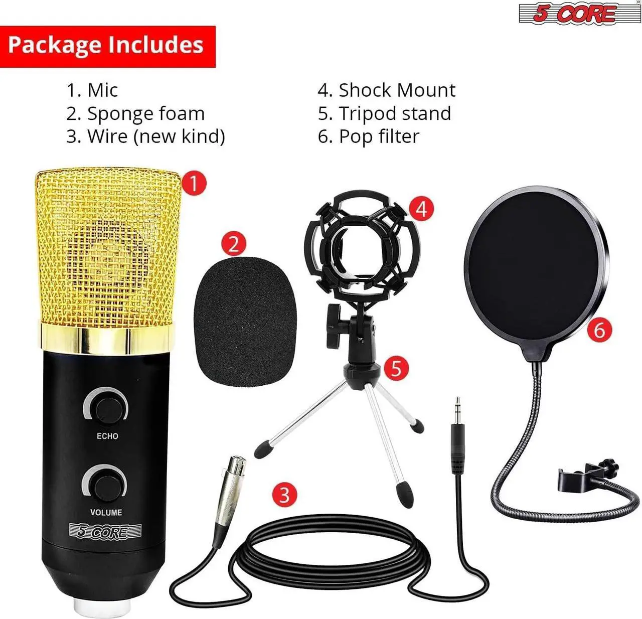 Alt view image 7 of 7 - 5 CORE XLR Microphone Condenser Mic w Microphone ARM for Computer Gaming Podcast Tripod Stand Kit for Streaming Recording Vocals Voice Cardioids Studio Microphone - RM 7 BG
