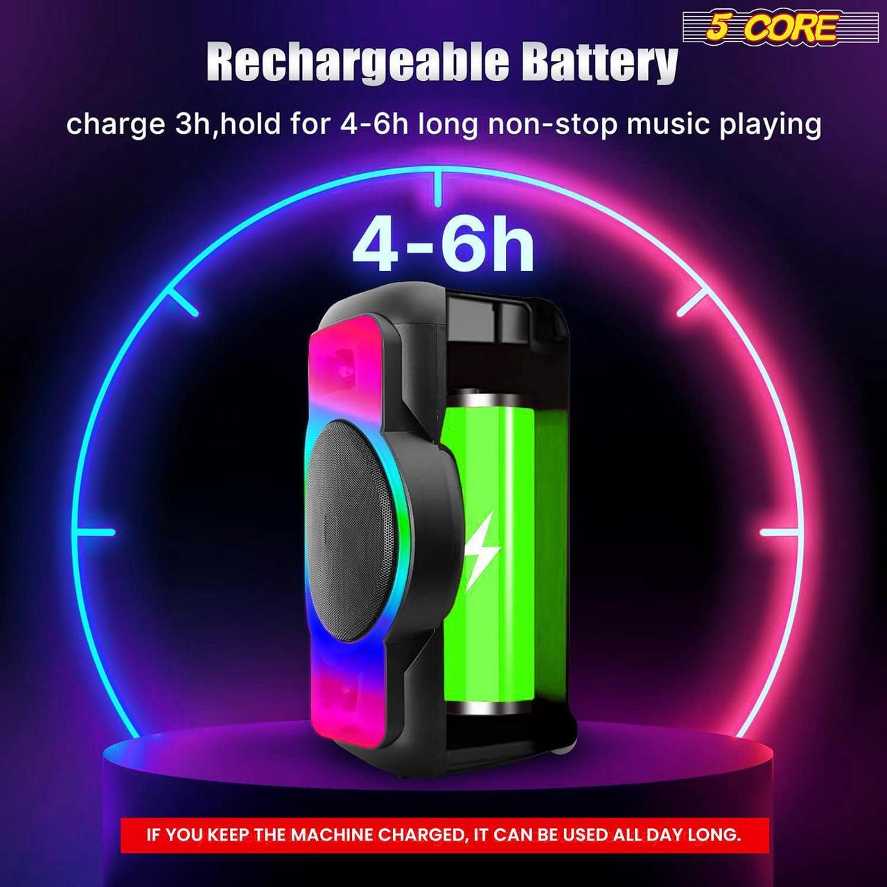 Alt view image 5 of 7 - 5 Core Bluetooth Party Speaker 12 inch PA RGB Partybox Karaoke Machine + 2 Wireless Mic