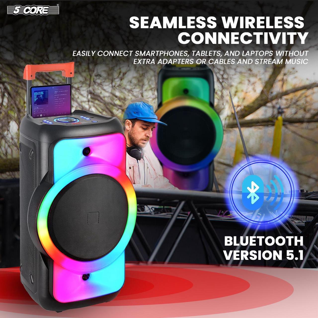 Alt view image 4 of 7 - 5 Core Bluetooth Party Speaker 12 inch PA RGB Partybox Karaoke Machine + 2 Wireless Mic