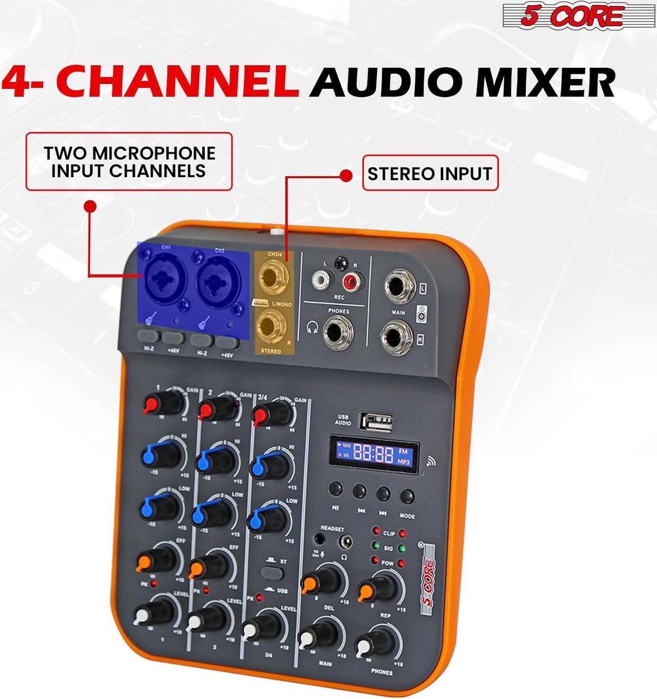 Alt view image 2 of 7 - 5 Core Audio Interface Mixer 4 Channel PC XLR Bluetooth USB DJ Music Stereo Sound Board Professional Small Podcast Karaoke Streaming PA Analog Portable Consola De Audio - MX 4CH ORG