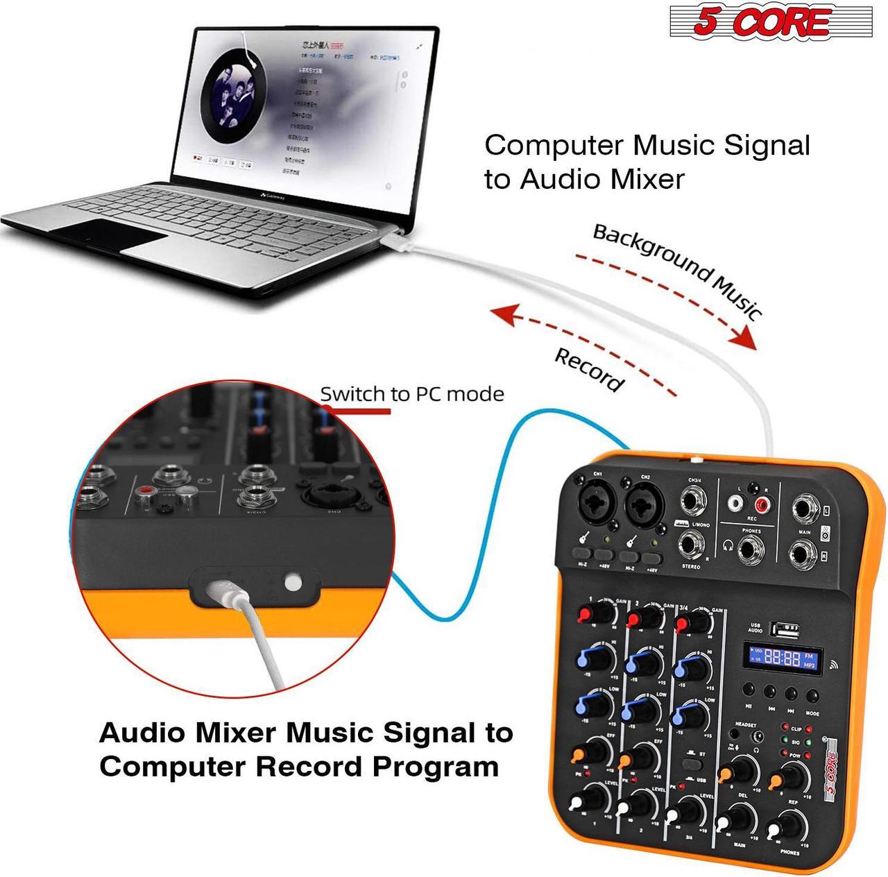 Alt view image 7 of 7 - 5 Core Audio Interface Mixer 4 Channel PC XLR Bluetooth USB DJ Music Stereo Sound Board Professional Small Podcast Karaoke Streaming PA Analog Portable Consola De Audio - MX 4CH ORG