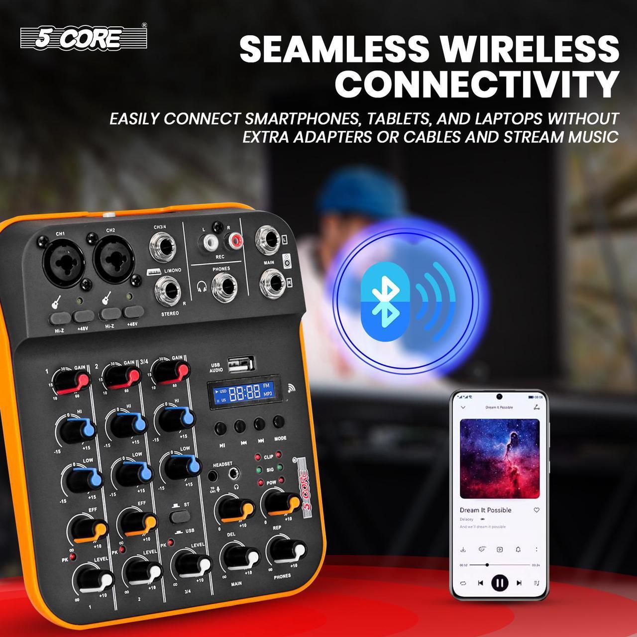 Alt view image 3 of 7 - 5 Core Audio Interface Mixer 4 Channel PC XLR Bluetooth USB DJ Music Stereo Sound Board Professional Small Podcast Karaoke Streaming PA Analog Portable Consola De Audio - MX 4CH ORG
