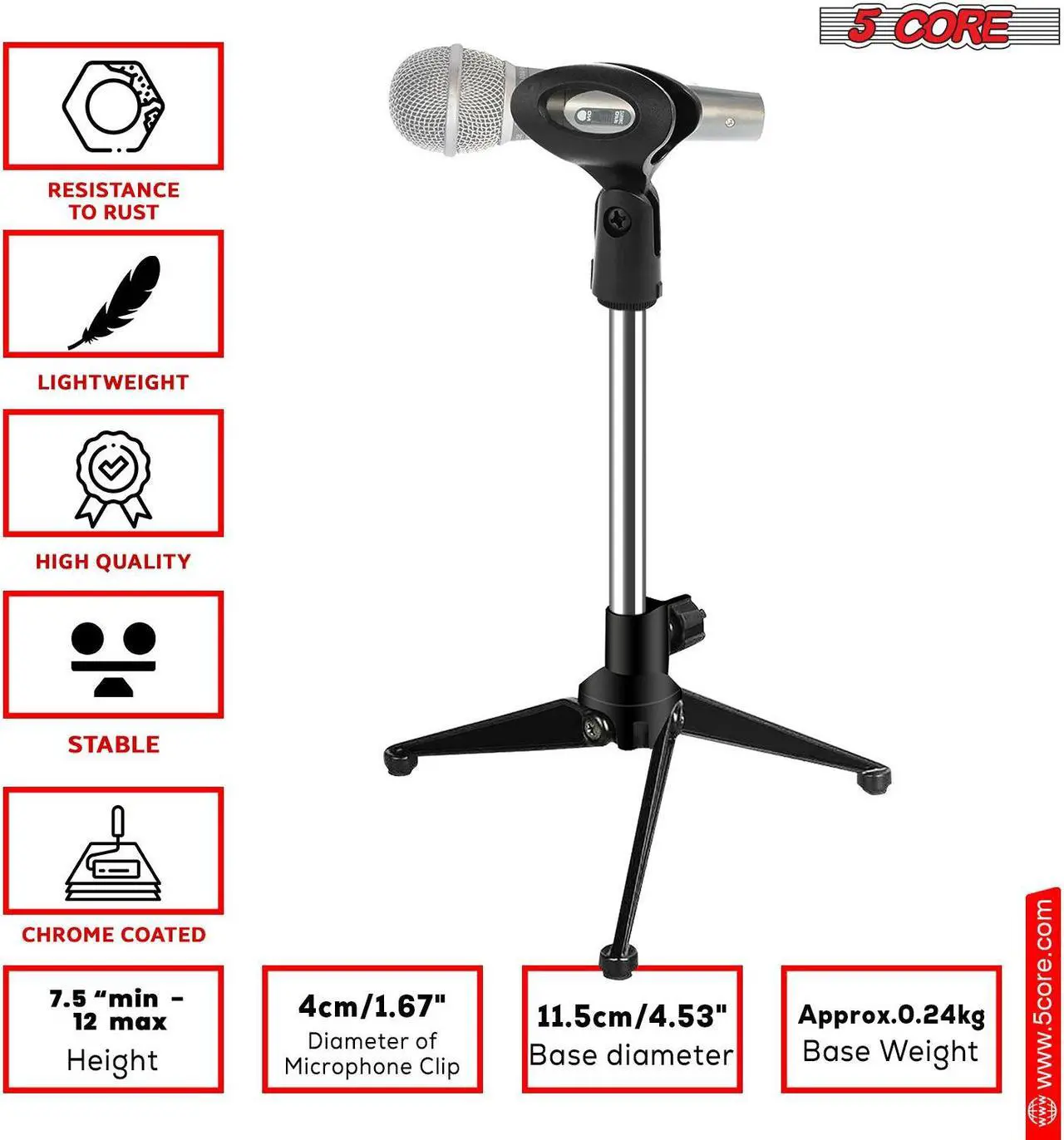 Alt view image 3 of 7 - 5 Core Desktop Mic Stand Tripod Universal Desk Microphone Holder Table Top Stands