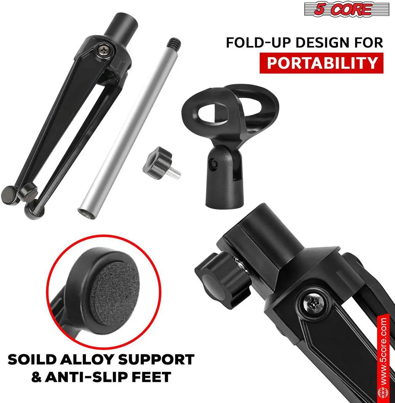 Alt view image 7 of 7 - 5 Core Desktop Mic Stand Tripod Universal Desk Microphone Holder Table Top Stands