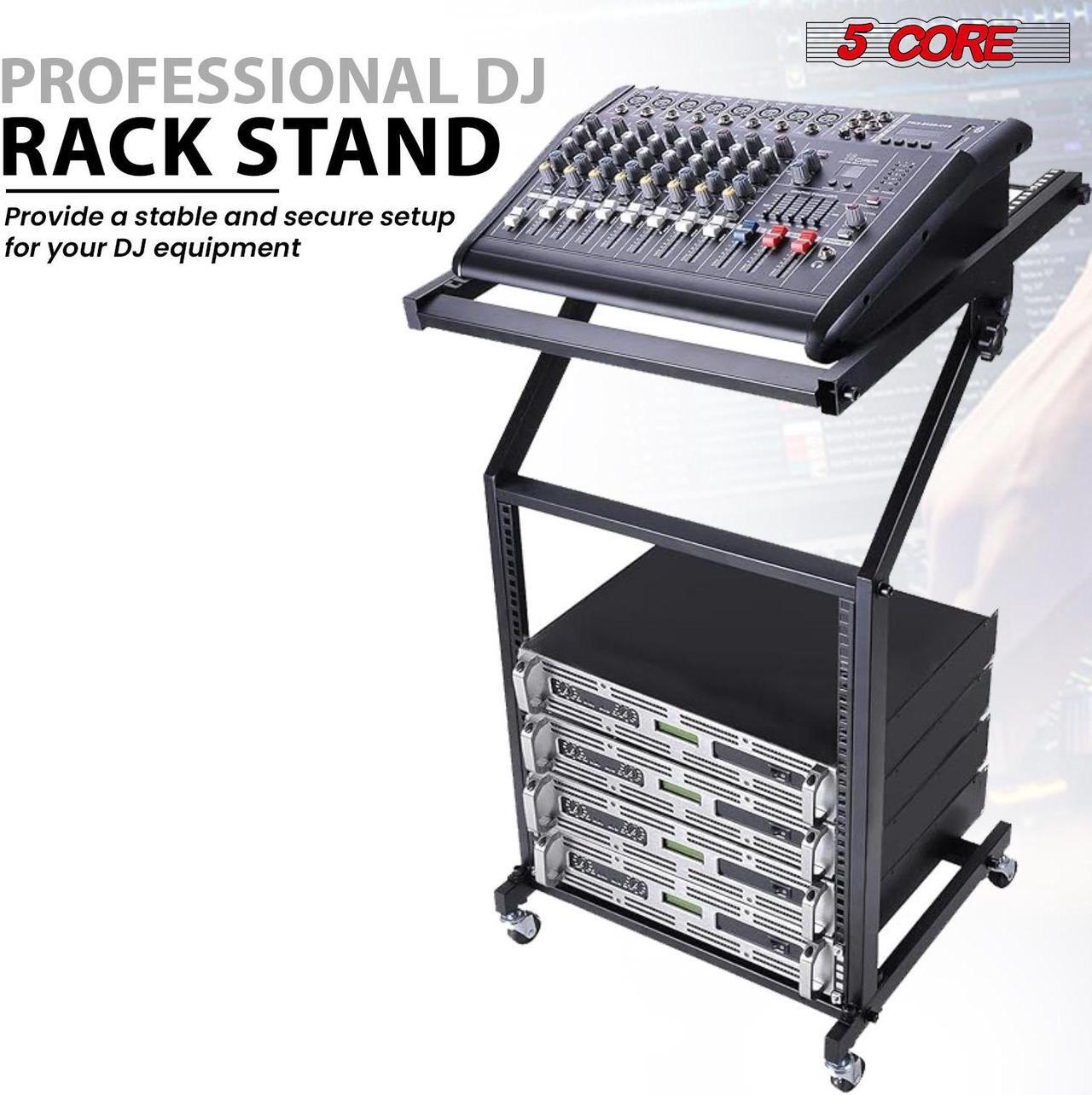 Alt view image 2 of 14 - 5 Core DJ Mixer Stand 12U Adjustable Rack Mount Rolling Stage Cart Pro Audio Studio Equipment for Homes Offices Stage Music Studios w Wheels - RACK STAND 12U