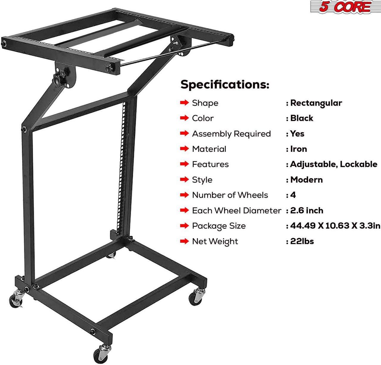 Alt view image 6 of 14 - 5 Core DJ Mixer Stand 12U Adjustable Rack Mount Rolling Stage Cart Pro Audio Studio Equipment for Homes Offices Stage Music Studios w Wheels - RACK STAND 12U