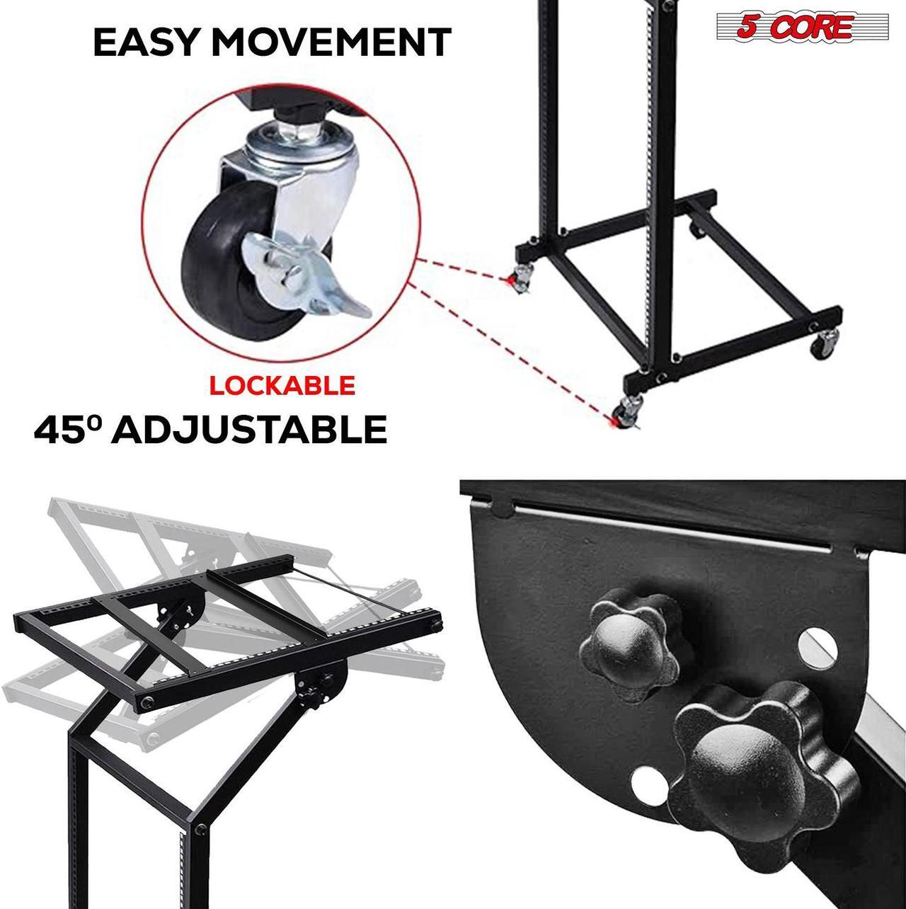 Alt view image 5 of 14 - 5 Core DJ Mixer Stand 12U Adjustable Rack Mount Rolling Stage Cart Pro Audio Studio Equipment for Homes Offices Stage Music Studios w Wheels - RACK STAND 12U