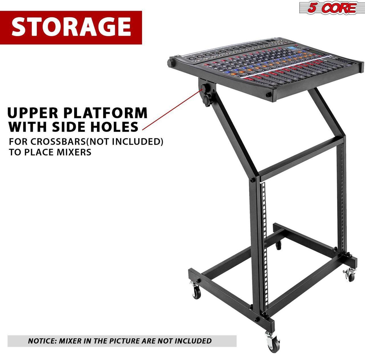 Alt view image 3 of 14 - 5 Core DJ Mixer Stand 12U Adjustable Rack Mount Rolling Stage Cart Pro Audio Studio Equipment for Homes Offices Stage Music Studios w Wheels - RACK STAND 12U