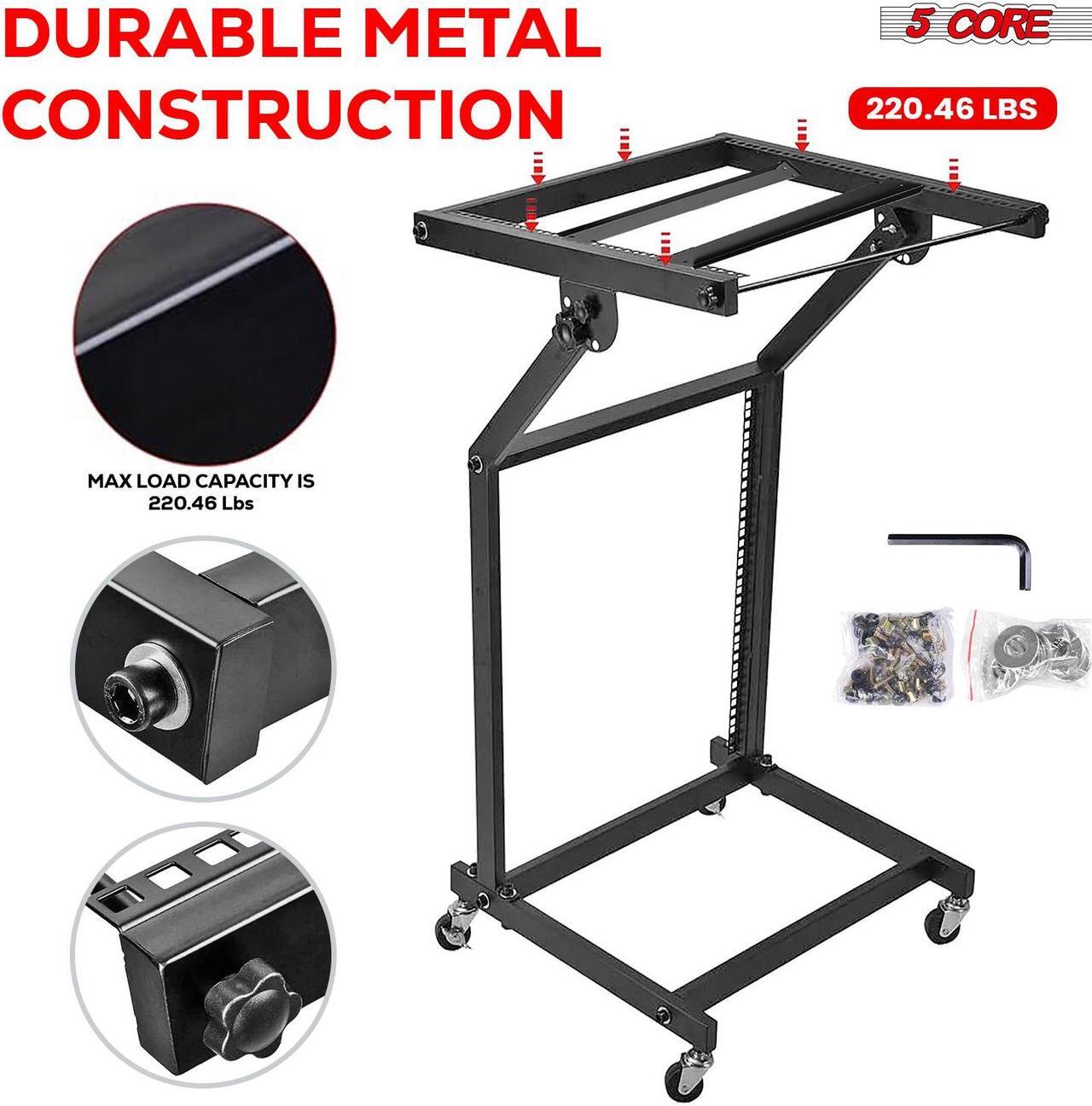 Alt view image 4 of 14 - 5 Core DJ Mixer Stand 12U Adjustable Rack Mount Rolling Stage Cart Pro Audio Studio Equipment for Homes Offices Stage Music Studios w Wheels - RACK STAND 12U