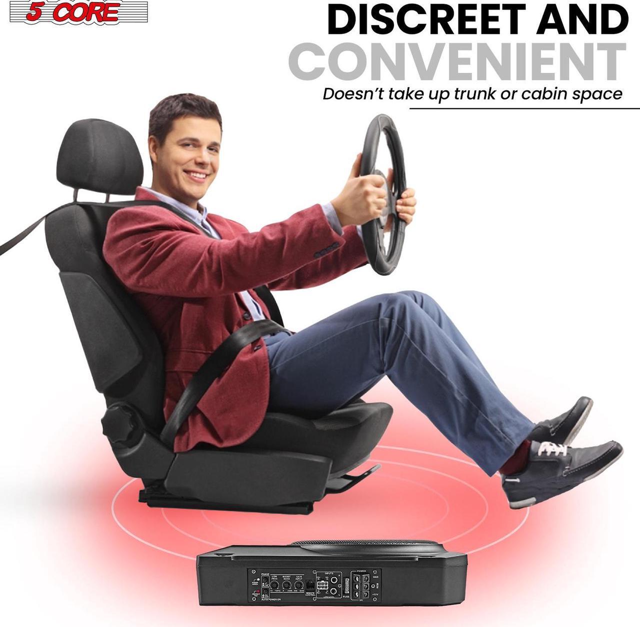 Alt view image 7 of 7 - 5 Core Inc. 10 inch Slim Under Seat Car Audio Subwoofer 800W Active Powered Under-Seat Built in Amplifier Truck Sub Woofer in Enclosure Box + Wiring Kit & Remote Control BTUBE UNDR ST 150