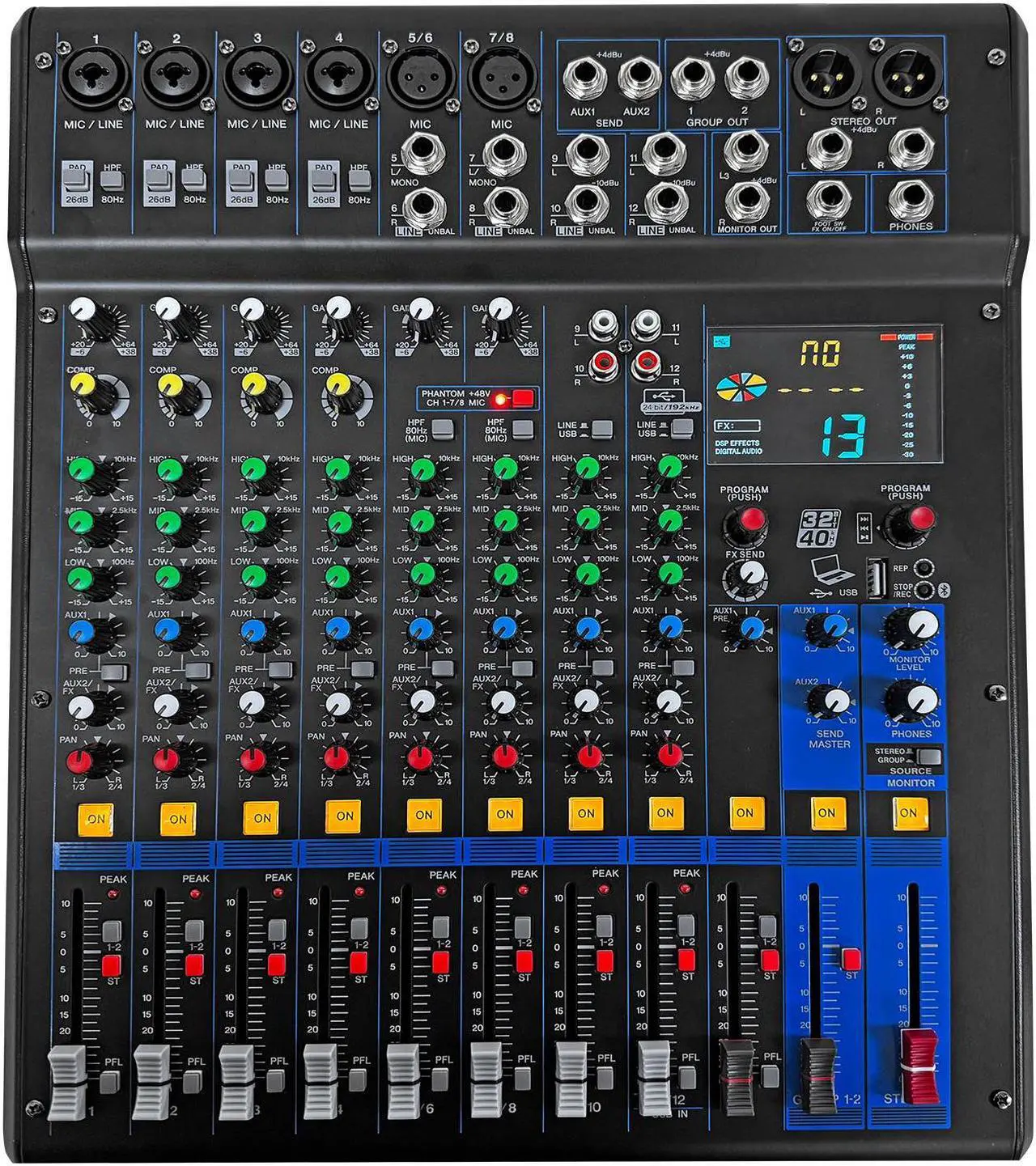 Main image of 5 Core Audio Dj Mixer 12 Channel Professional Stereo Sound Board Console w 99 DSP Effect USB 48V Phantom Power for Studio Recording Podcasting DJ Show - MX 12CH XU