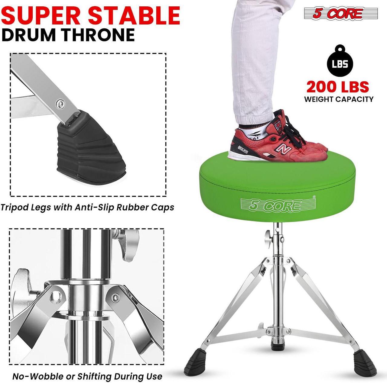 Alt view image 5 of 7 - 5 Core Drum Throne Padded Adjustable Guitar Stool Drummer Seat for Adults & Kids GREEN