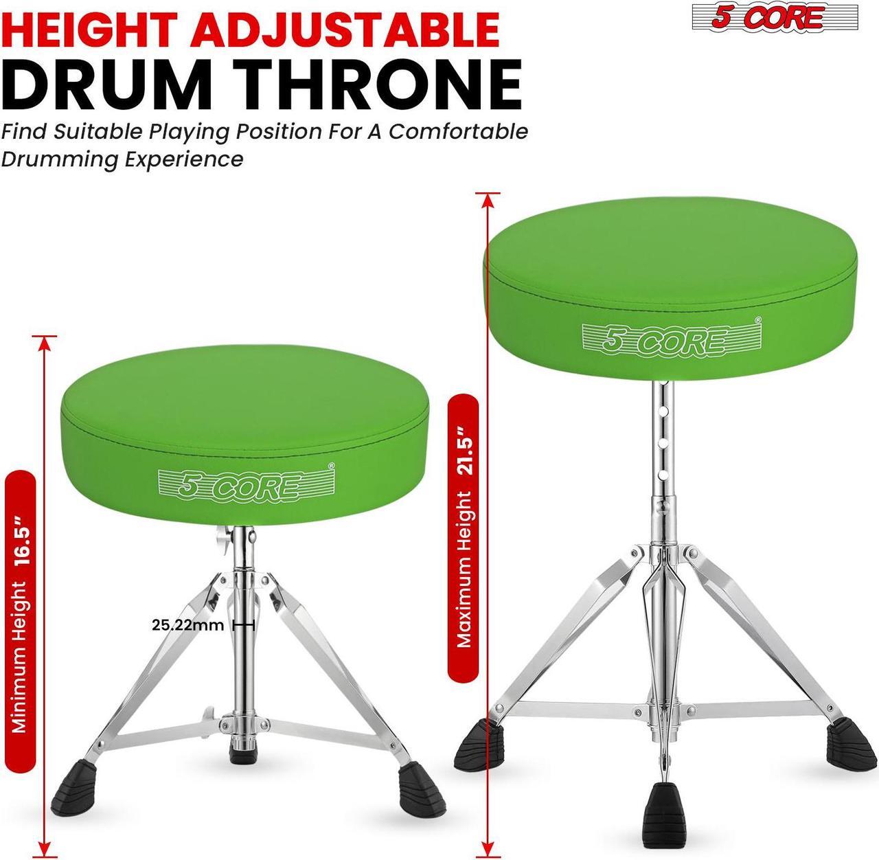 Alt view image 3 of 7 - 5 Core Drum Throne Padded Adjustable Guitar Stool Drummer Seat for Adults & Kids GREEN