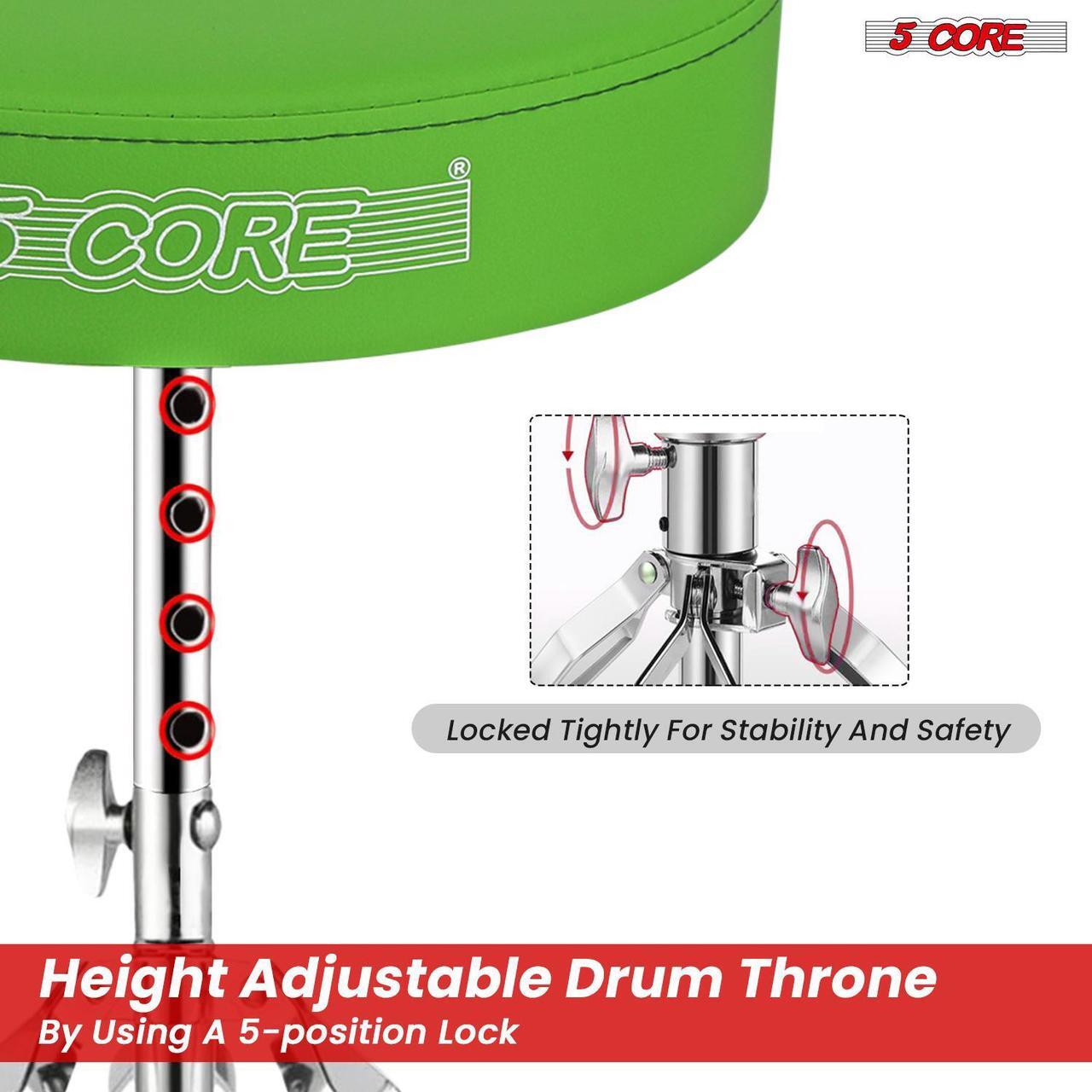 Alt view image 6 of 7 - 5 Core Drum Throne Padded Adjustable Guitar Stool Drummer Seat for Adults & Kids GREEN