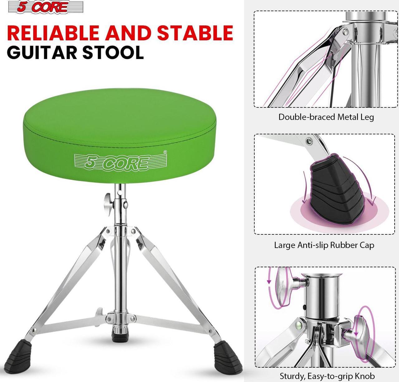 Alt view image 7 of 7 - 5 Core Drum Throne Padded Adjustable Guitar Stool Drummer Seat for Adults & Kids GREEN
