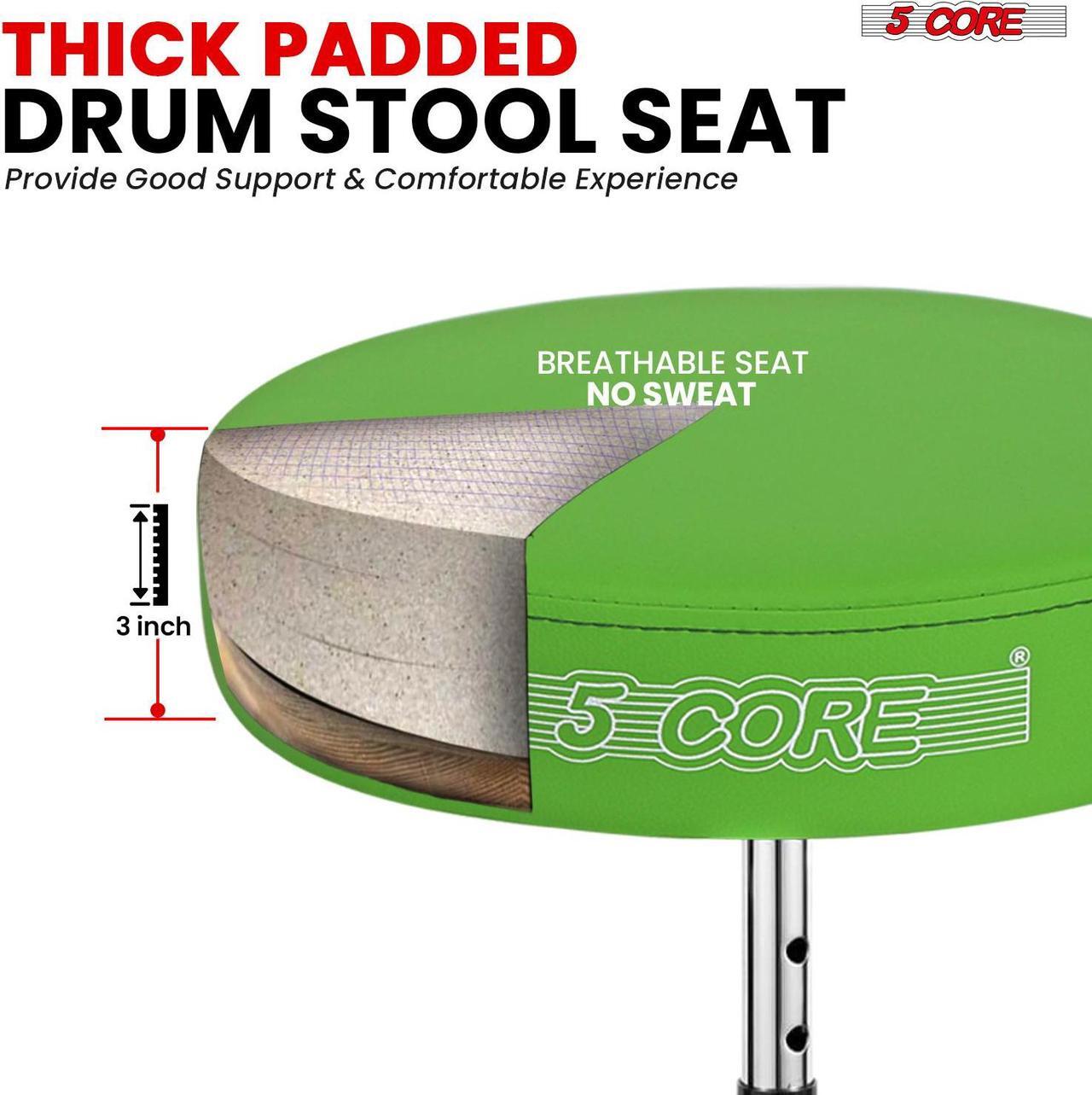 Alt view image 2 of 7 - 5 Core Drum Throne Padded Adjustable Guitar Stool Drummer Seat for Adults & Kids GREEN