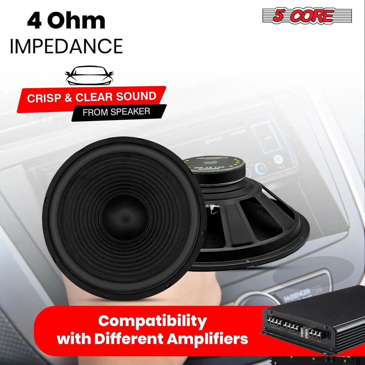 Alt view image 5 of 7 - 5 Core Subwoofer Speaker 15 Inch Car Sub Woofer 450W Max High Power Pro Audio 4 Ohm 40 Oz Y30 Magnet Big Replacement Bass Subs Para Carro - WF 15 140 4OHM