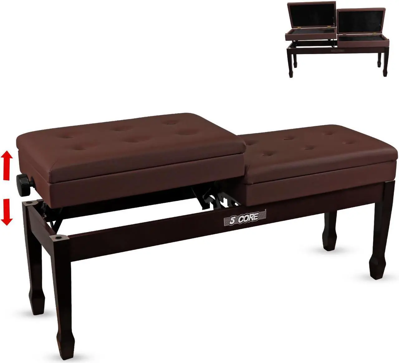 Main image of 5 Core Duet Piano Bench w Storage For Two Wooden yamaha Adjustable Keyboard Stool - Adults & Kids