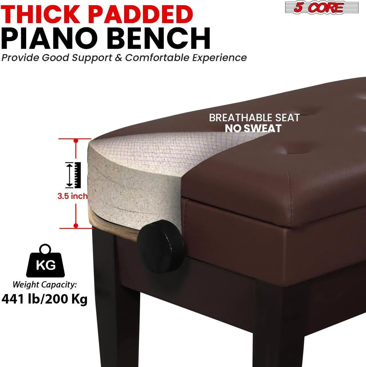 Alt view image 2 of 7 - 5 Core Duet Piano Bench w Storage For Two Wooden yamaha Adjustable Keyboard Stool - Adults & Kids