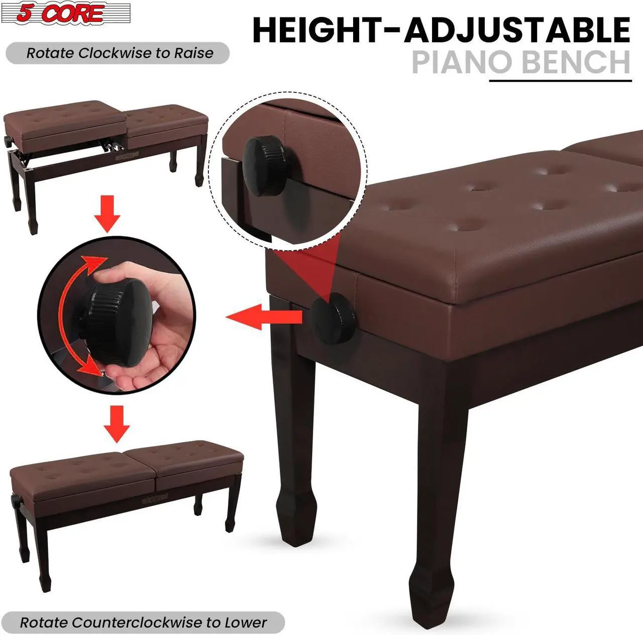 Alt view image 3 of 7 - 5 Core Duet Piano Bench w Storage For Two Wooden yamaha Adjustable Keyboard Stool - Adults & Kids