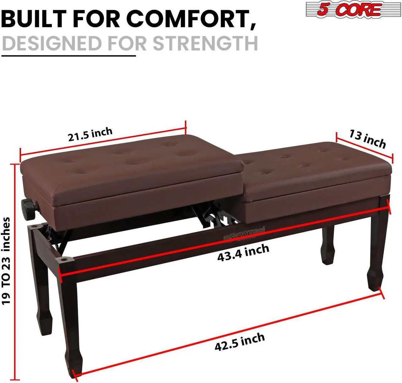 Alt view image 4 of 7 - 5 Core Duet Piano Bench w Storage For Two Wooden yamaha Adjustable Keyboard Stool - Adults & Kids