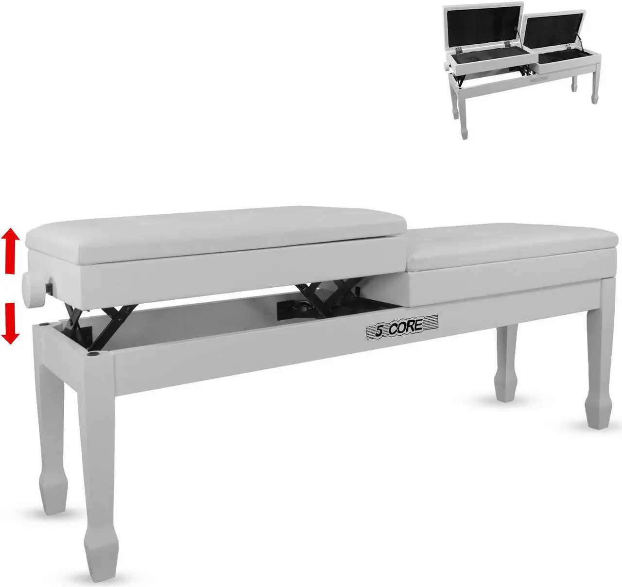 Main image of 5 Core Duet Piano Bench w Storage For Two Wooden yamaha Adjustable Keyboard Stool - Adults & Kids