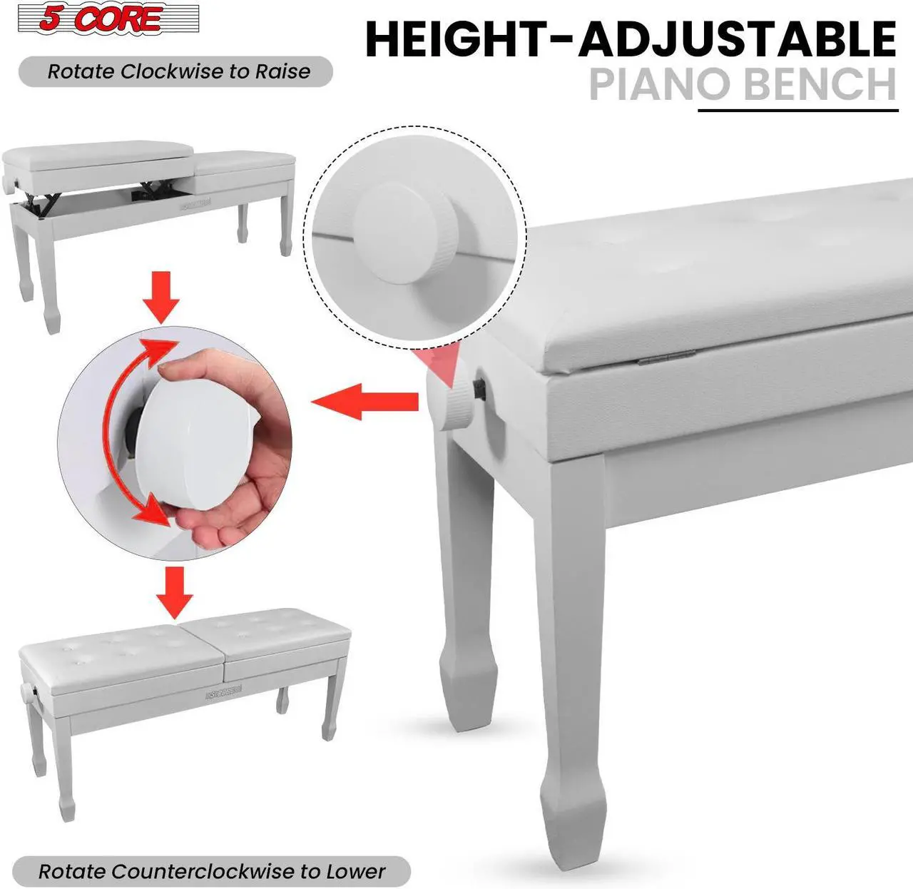 Alt view image 3 of 7 - 5 Core Duet Piano Bench w Storage For Two Wooden yamaha Adjustable Keyboard Stool - Adults & Kids