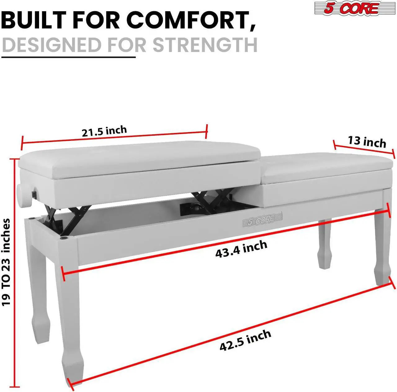 Alt view image 4 of 7 - 5 Core Duet Piano Bench w Storage For Two Wooden yamaha Adjustable Keyboard Stool - Adults & Kids