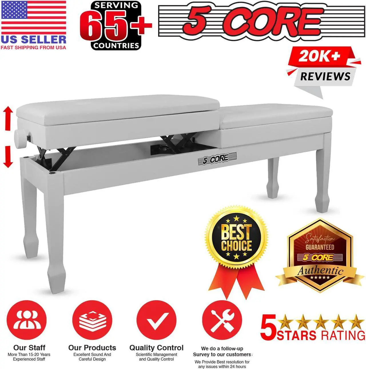 Alt view image 7 of 7 - 5 Core Duet Piano Bench w Storage For Two Wooden yamaha Adjustable Keyboard Stool - Adults & Kids