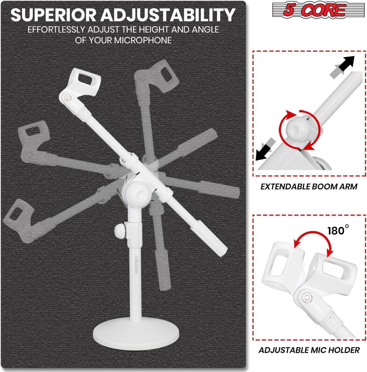 Alt view image 2 of 7 - 5 Core Desktop Mic Stand Round Base Universal Desk Microphone Holder Table Top Stands