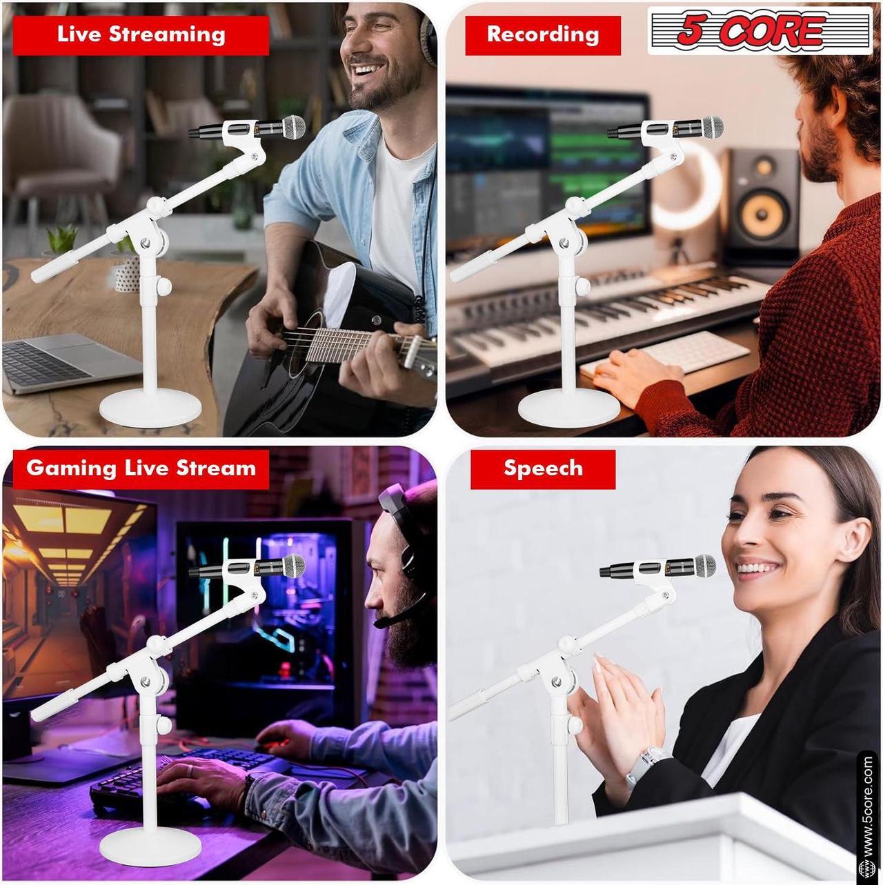 Alt view image 7 of 7 - 5 Core Desktop Mic Stand Round Base Universal Desk Microphone Holder Table Top Stands