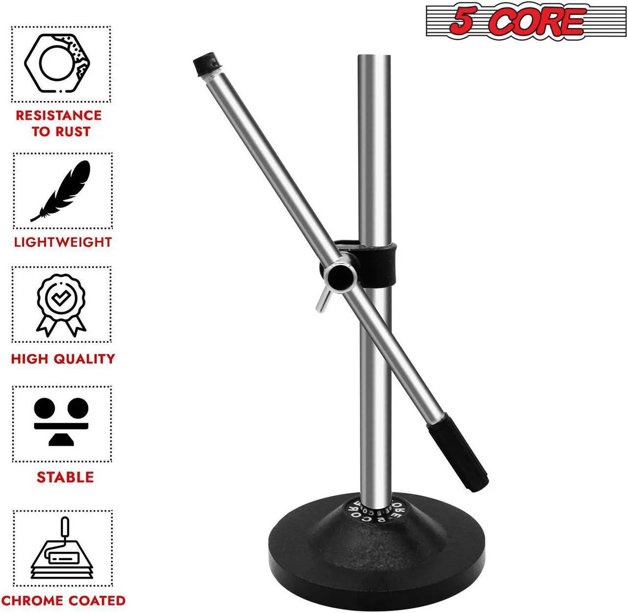 Alt view image 2 of 8 - 5 Core Desk Microphone Stand  Height & Angle Adjustable Desktop Table Mic Stand w Round Metal Base