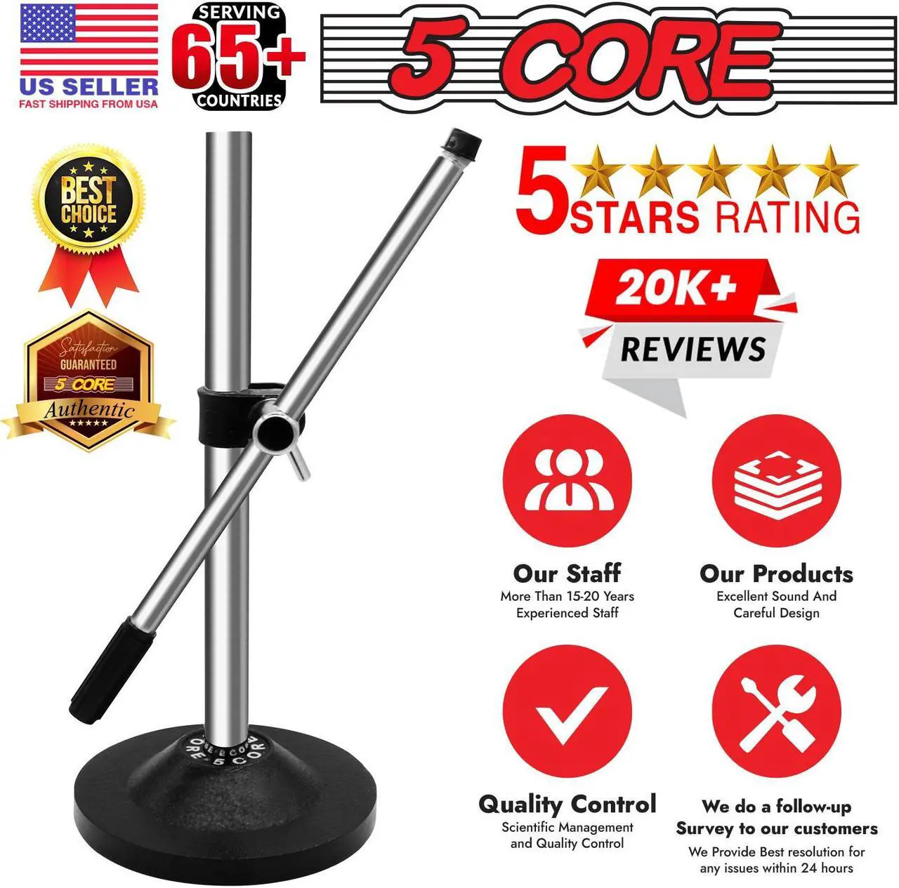 Alt view image 7 of 8 - 5 Core Desk Microphone Stand  Height & Angle Adjustable Desktop Table Mic Stand w Round Metal Base