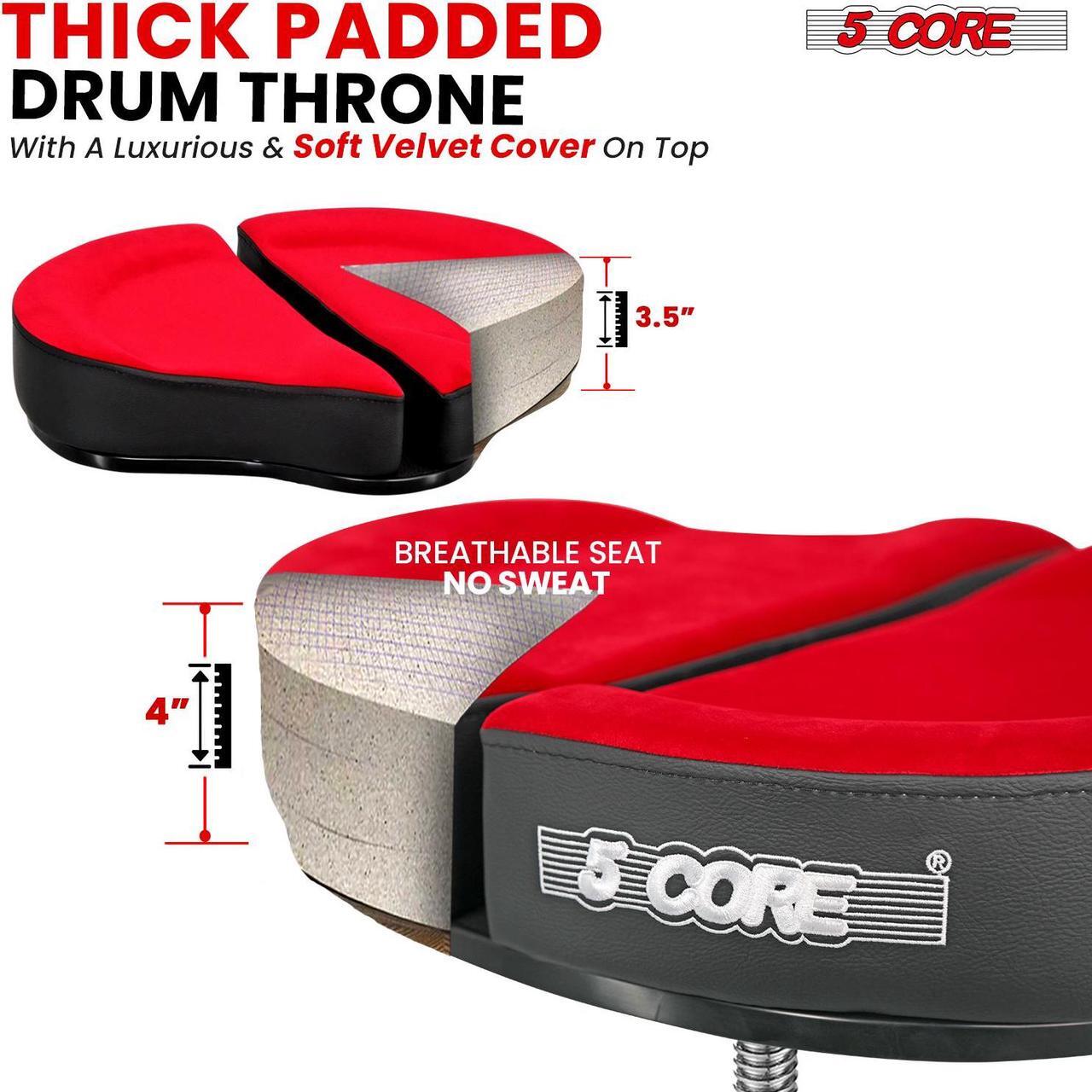 Alt view image 2 of 7 - 5 Core Drum Throne Sponge Padded Guitar Stool Drummer Seat for Adults & Kids