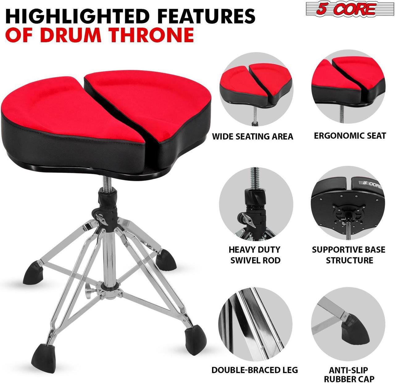 Alt view image 7 of 7 - 5 Core Drum Throne Sponge Padded Guitar Stool Drummer Seat for Adults & Kids