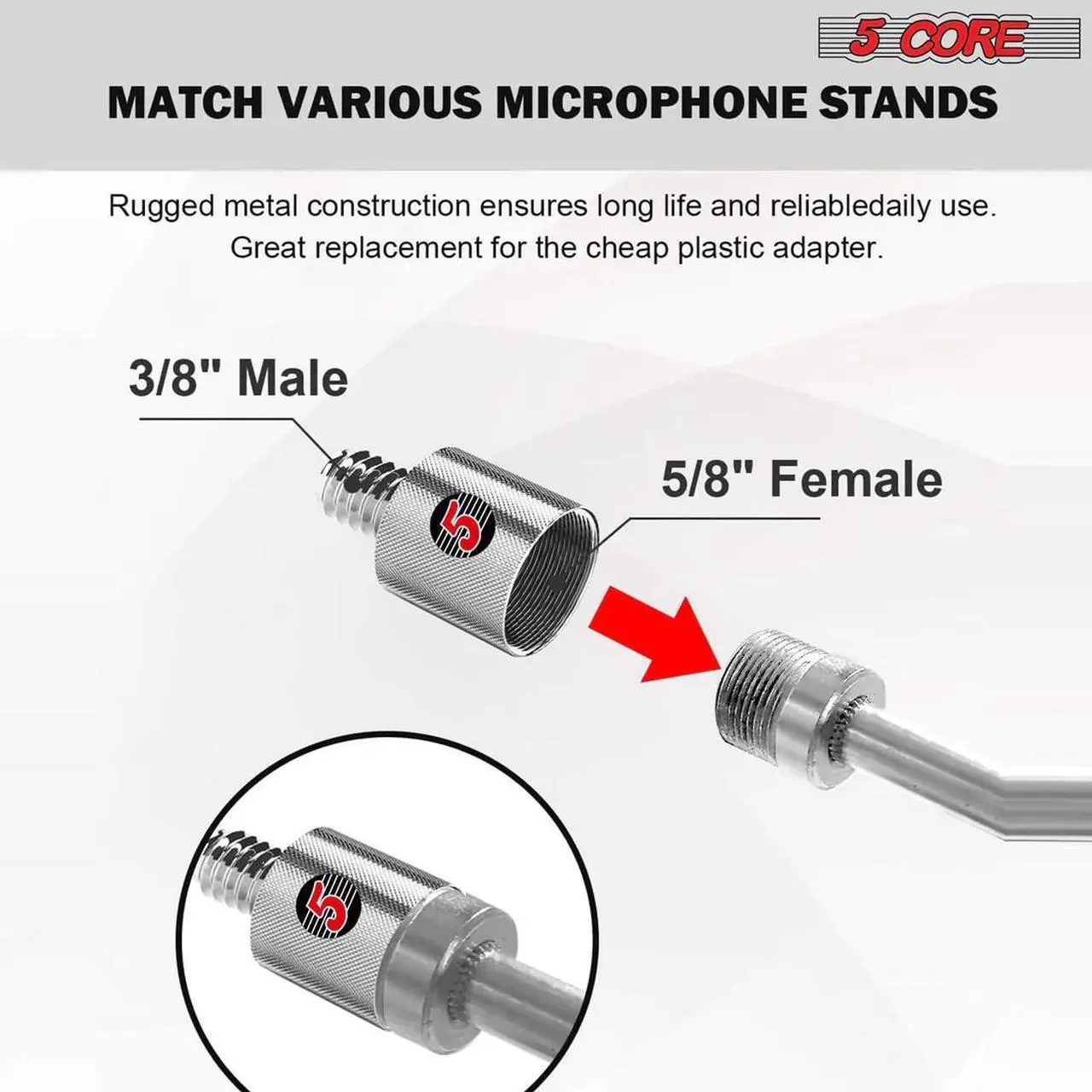 Alt view image 5 of 7 - 5 Core Mic Stand Adapter 12 Pieces 5/8 Female to 1/4 Inch Male Screw Thread Conversion Connector for Microphone Stands Boom Arms Camera Tripod - 5/8 Female to 1/4 Inch Male