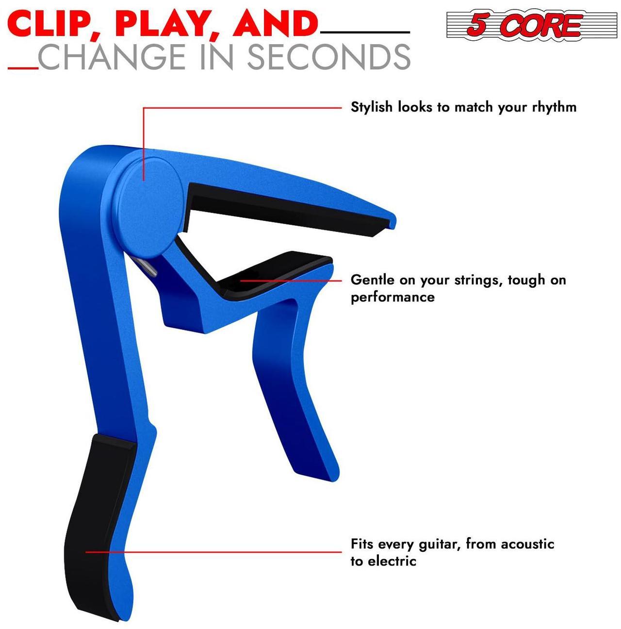 Alt view image 6 of 8 - 5 Core Guitar Capo Blue 6-String guitar Accessory Capo for Acoustic/ Electric Guitars, Bass, Mandolin CAPO BLUE