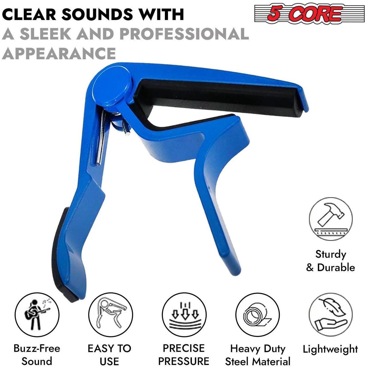 Alt view image 5 of 8 - 5 Core Guitar Capo Blue 6-String guitar Accessory Capo for Acoustic/ Electric Guitars, Bass, Mandolin CAPO BLUE