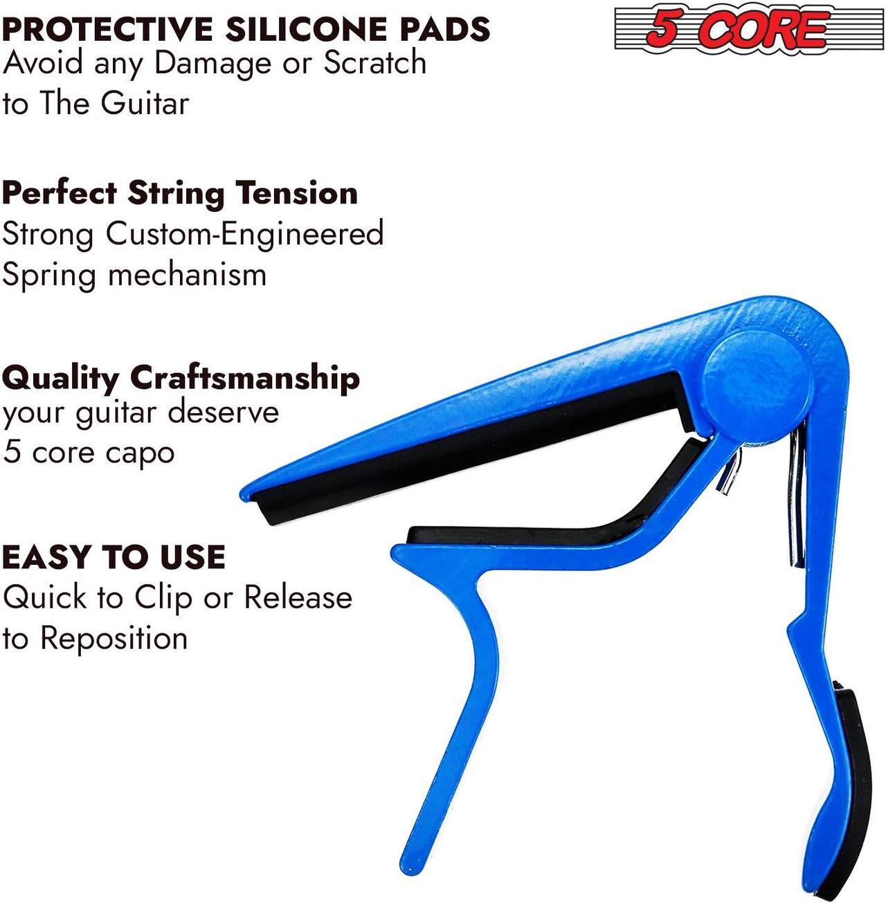 Alt view image 3 of 8 - 5 Core Guitar Capo Blue 6-String guitar Accessory Capo for Acoustic/ Electric Guitars, Bass, Mandolin CAPO BLUE