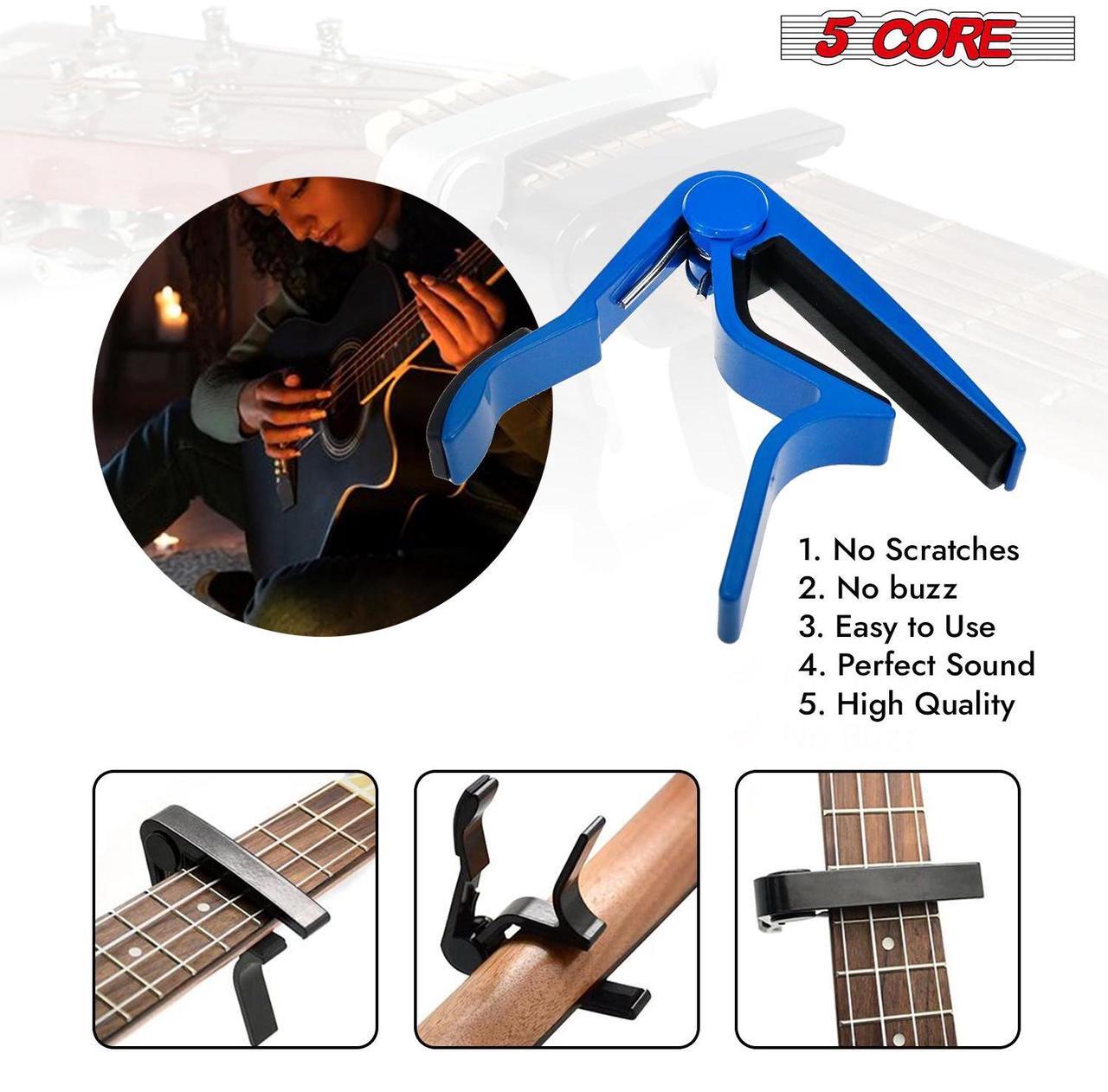 Alt view image 4 of 8 - 5 Core Guitar Capo Blue 6-String guitar Accessory Capo for Acoustic/ Electric Guitars, Bass, Mandolin CAPO BLUE