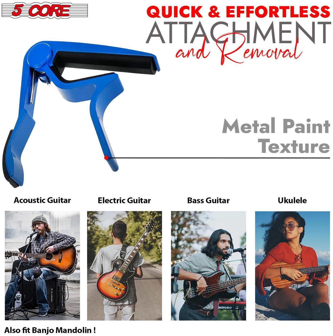 Alt view image 7 of 8 - 5 Core Guitar Capo Blue 6-String guitar Accessory Capo for Acoustic/ Electric Guitars, Bass, Mandolin CAPO BLUE