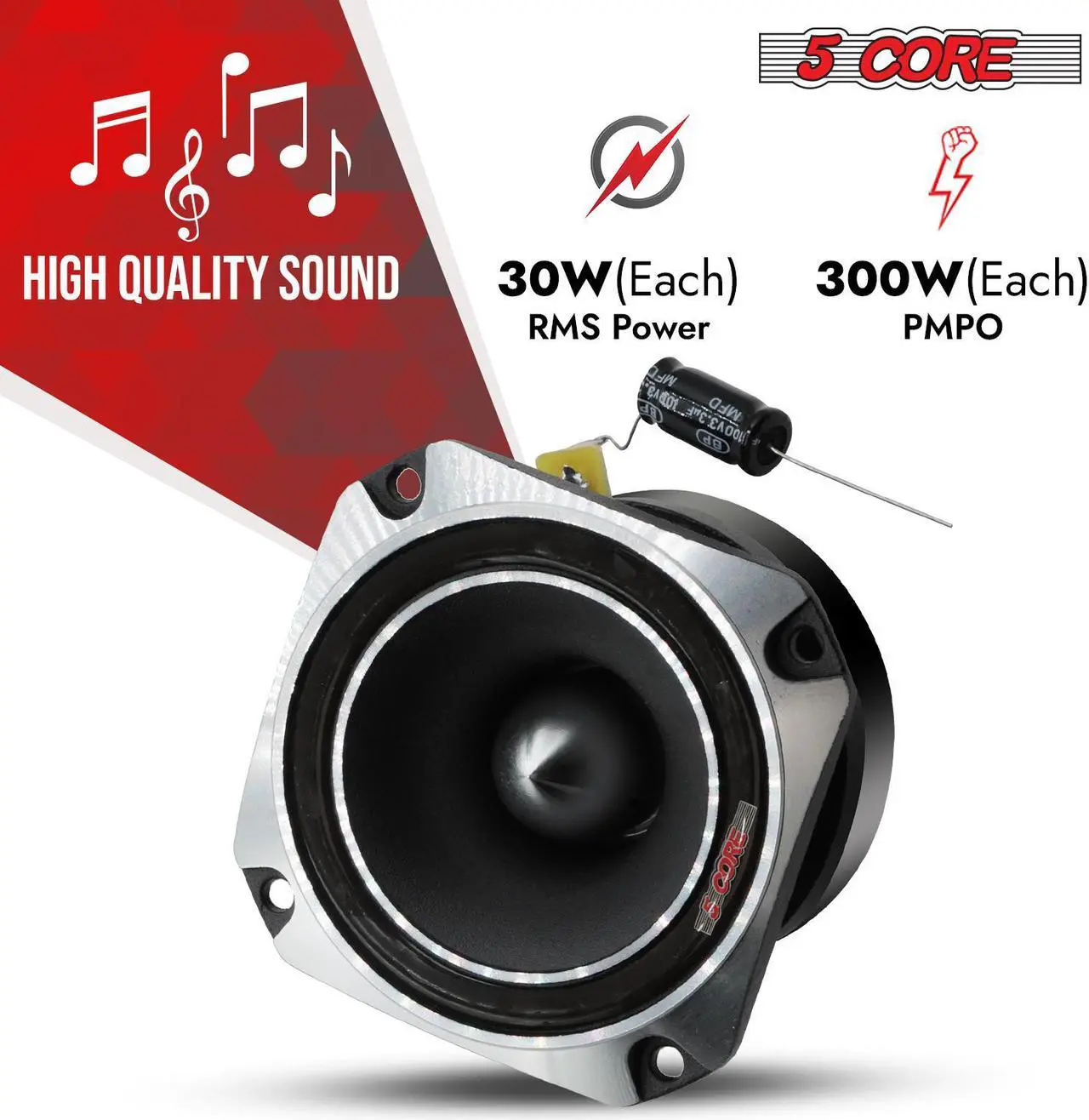 Alt view image 2 of 7 - 5 CORE Tweeters Speakers Car Audio Pair 600W Combined Peak 4 Ohm 3.5 Inch Aluminum Super Bullet Tuiters para Sonido para Carro - TW BLT 150 CH Pair
