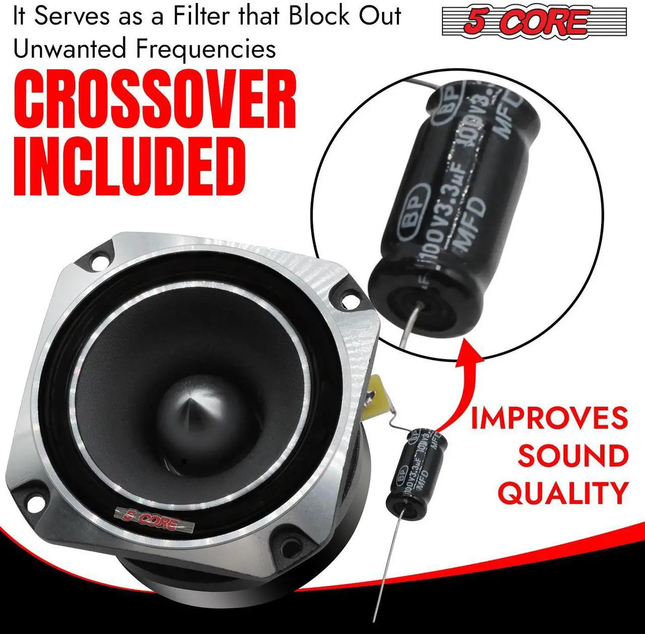 Alt view image 6 of 7 - 5 CORE Tweeters Speakers Car Audio Pair 600W Combined Peak 4 Ohm 3.5 Inch Aluminum Super Bullet Tuiters para Sonido para Carro - TW BLT 150 CH Pair