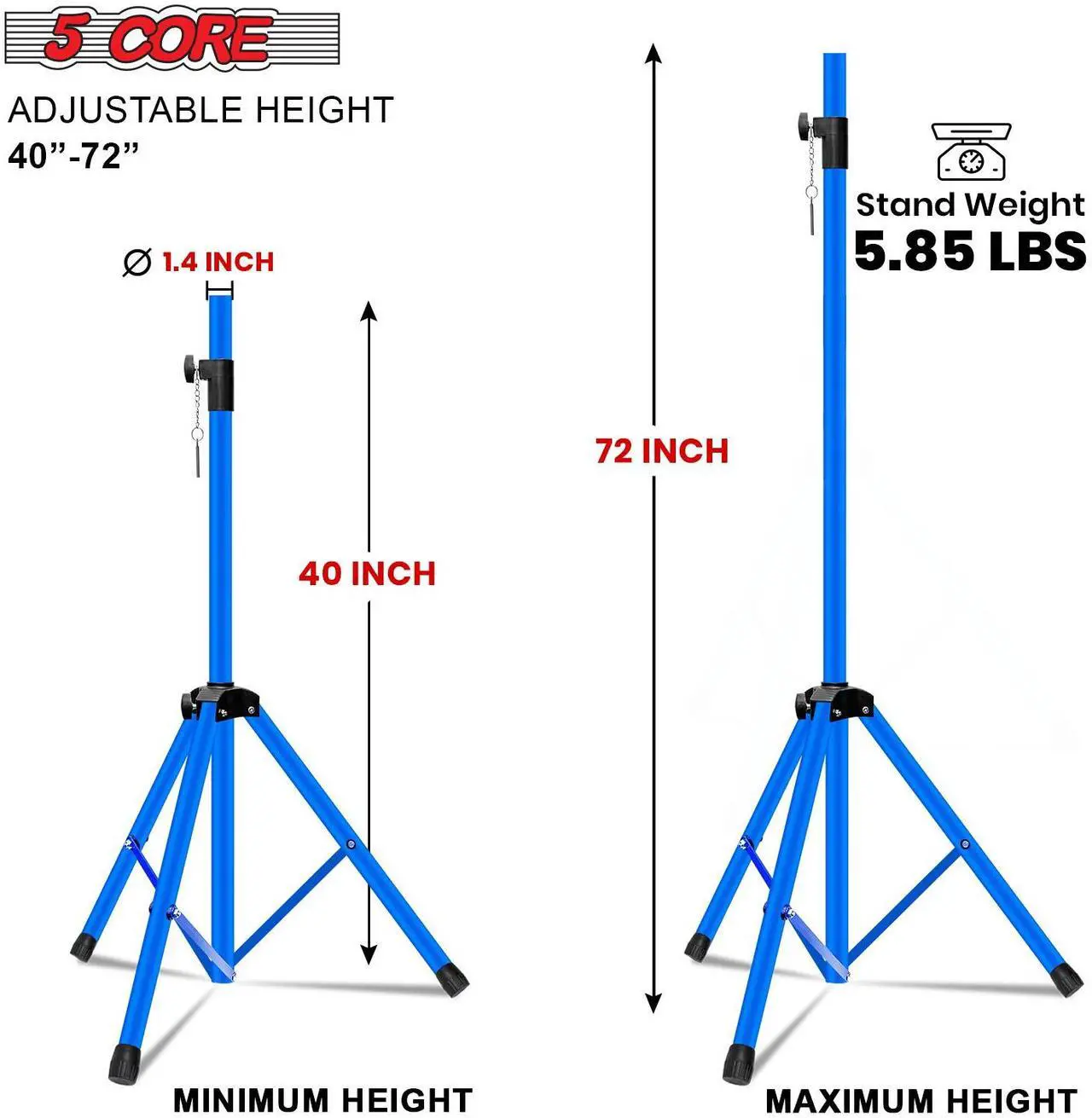 Alt view image 2 of 7 - 5 Core Speaker Stand Pair Tripod Floor Heavy Duty Adjustable Up to 72 Inch DJ Studio Monitor kanto Stands Pole Mount - SS HD 2 PK SKY BLU BAG