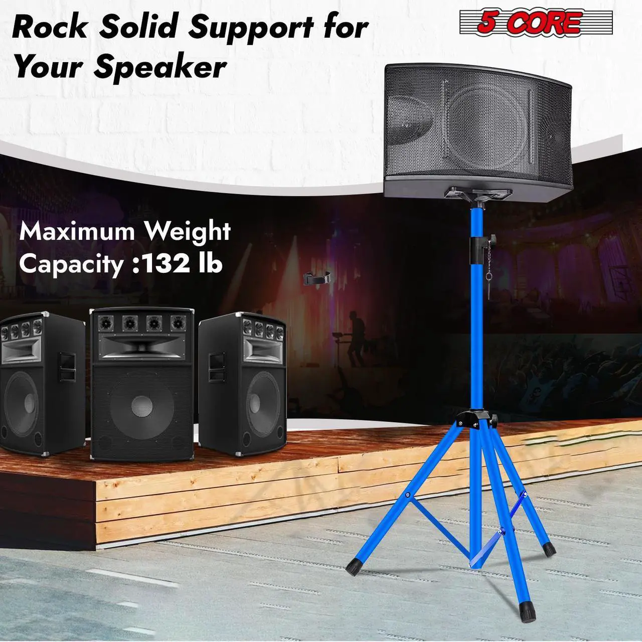 Alt view image 3 of 7 - 5 Core Speaker Stand Pair Tripod Floor Heavy Duty Adjustable Up to 72 Inch DJ Studio Monitor kanto Stands Pole Mount - SS HD 2 PK SKY BLU BAG