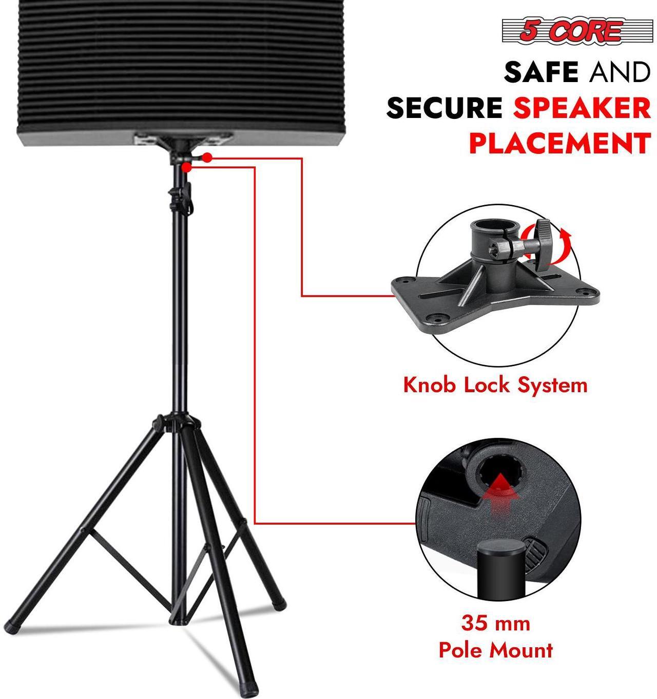 Alt view image 4 of 7 - 5 Core Speaker Stand Tripod Floor Heavy Duty Adjustable Up to 72 Inch DJ Studio Monitor Stands Pole Mount - SS HD 1PK BLK BAG